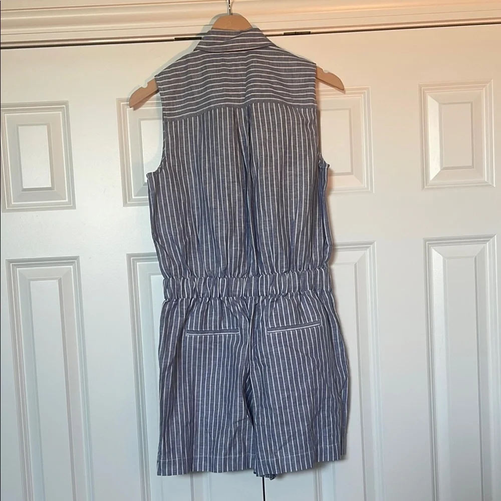 Kate Spade Linen Broom Street Blue Striped Sleeveless Romper